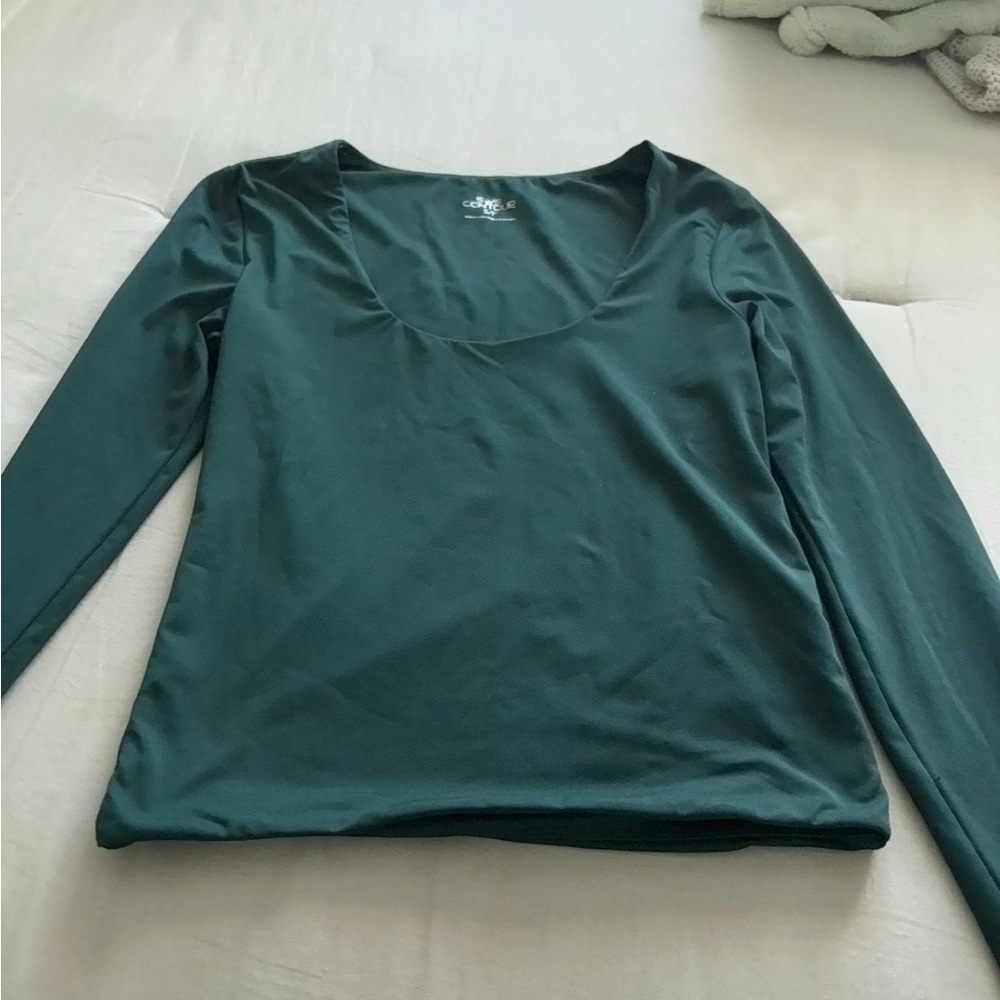 Forest Green Scoop Neck Long Sleeve Blouse